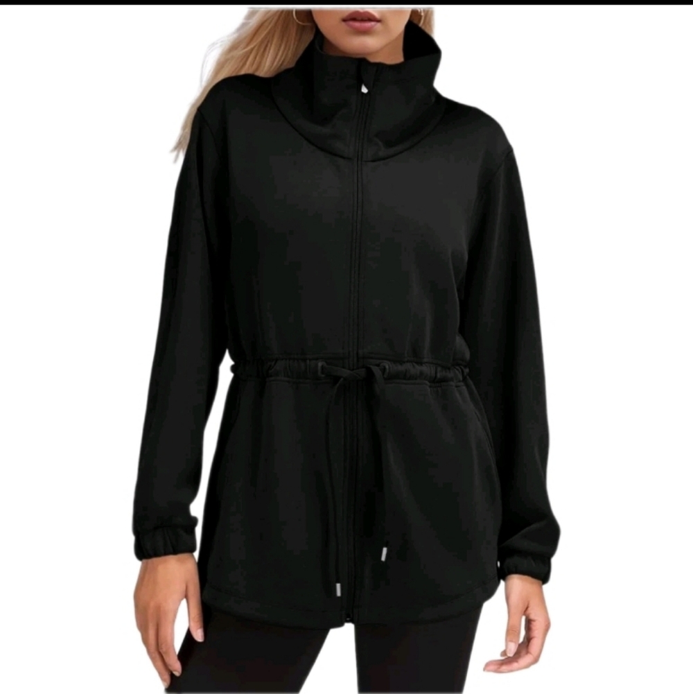 Nwot Black Mock Neck Full Zip Fleece Sweatshirt Jacket Large